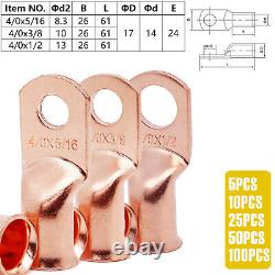 Bare Copper Cable Lugs Ring Terminals 8-4/0 AWG Battery Wire Welding Cable