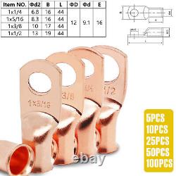 Bare Copper Cable Wire Lugs Ring Terminals 8-4/0 AWG Battery Wire Welding Cable