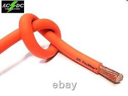 Battery Cable Pure Copper ORANGE FLEX WHIP Power Wire 1/0 or 2/0 Gauge AWG