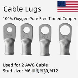 USA WIRE TINNED Copper Lug Ring Terminals Battery Wire Welding Cable AWG